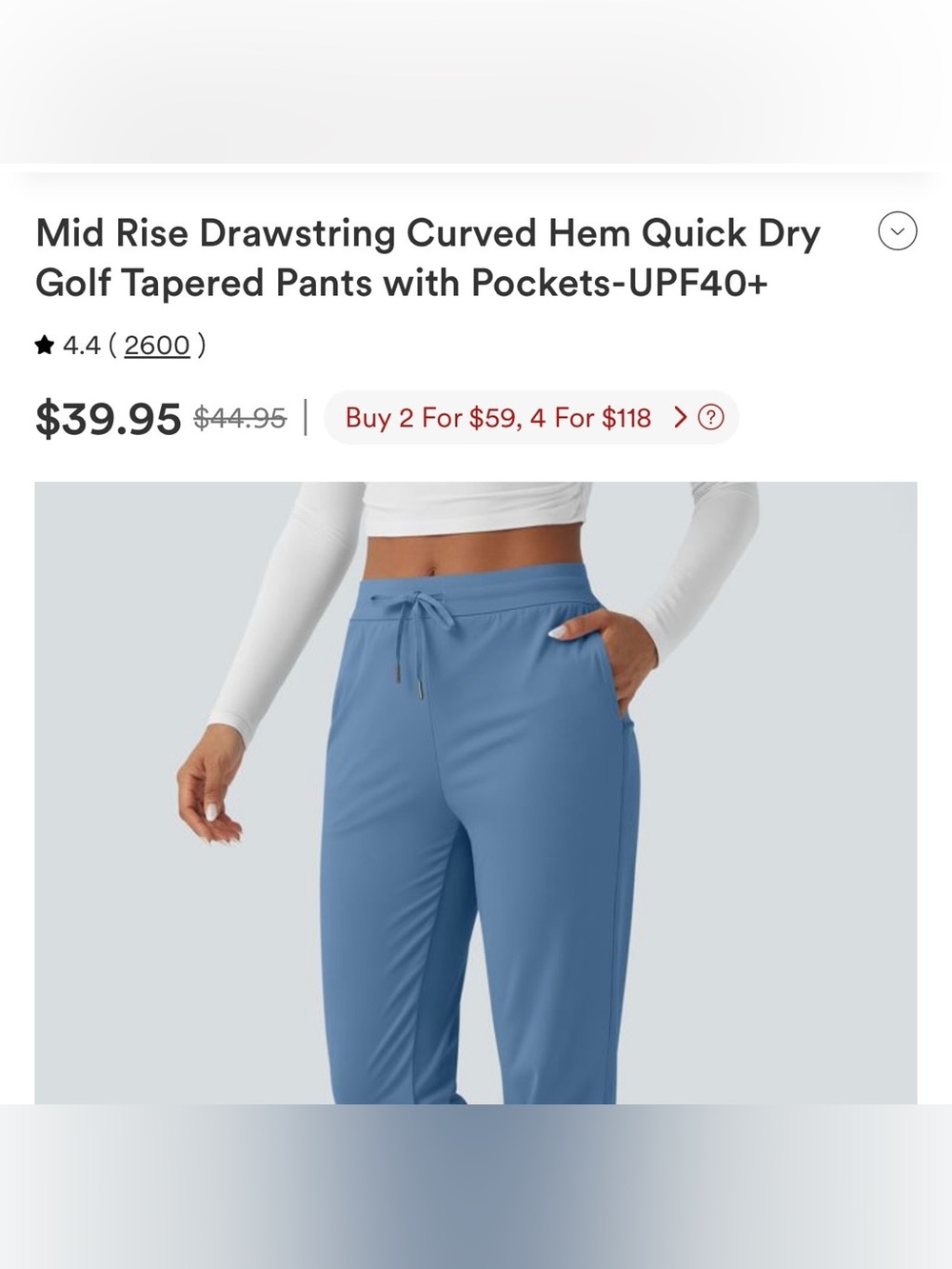 Halara Mid Rise Drawstring Curved Hem Quick Dry Golf Tapered Pants - Blue-XL-NWT